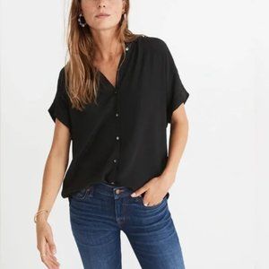 Madewell Black Button Down Short Sleeve Women's Top w/ Knot Tie - Size Small